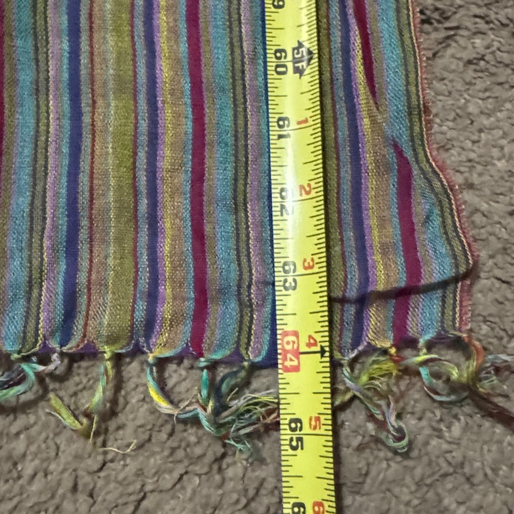 Striped Fringed Scarf-Bright Multi Color-Cotton Poly Blend-EUC - Picture 11 of 11